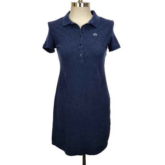 Lacoste Polo Shirt Dress Slim Fit FR 42 US L Blue Mini Pique Cotton Short - Picture 1 of 13